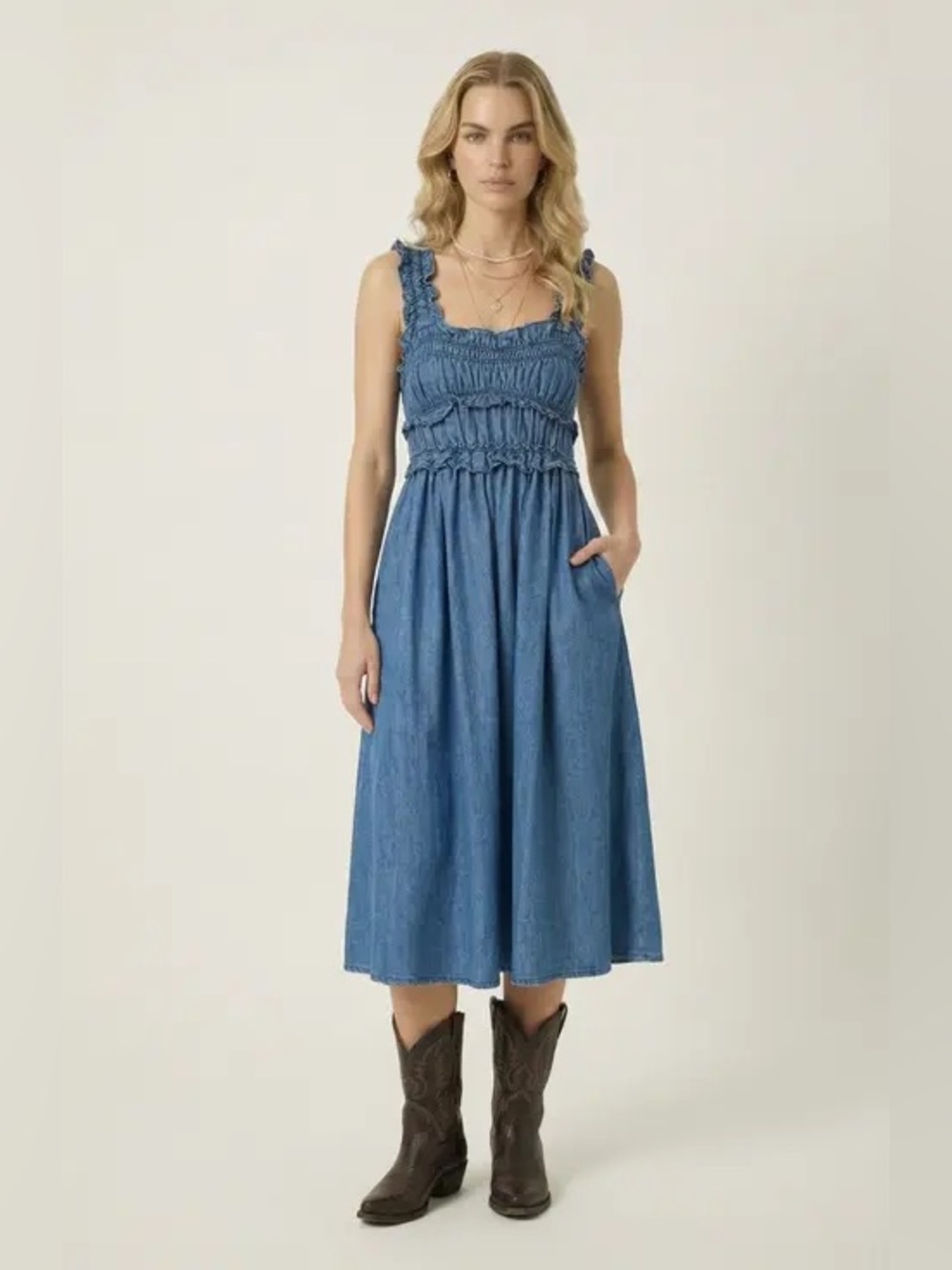 Kimchi Blue Kenzie Empire Waist Denim Midi Dress